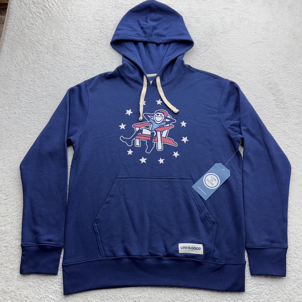 NWT Life is Good Men 4th‎ Blue Jake Adirondack Chair Graphic Hoodie Sweatshirt M